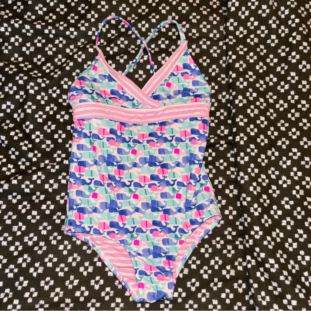 Vineyard Vines Pink & Blue Whale One Piece Bathing Suit Playful Swimwear Size 4T